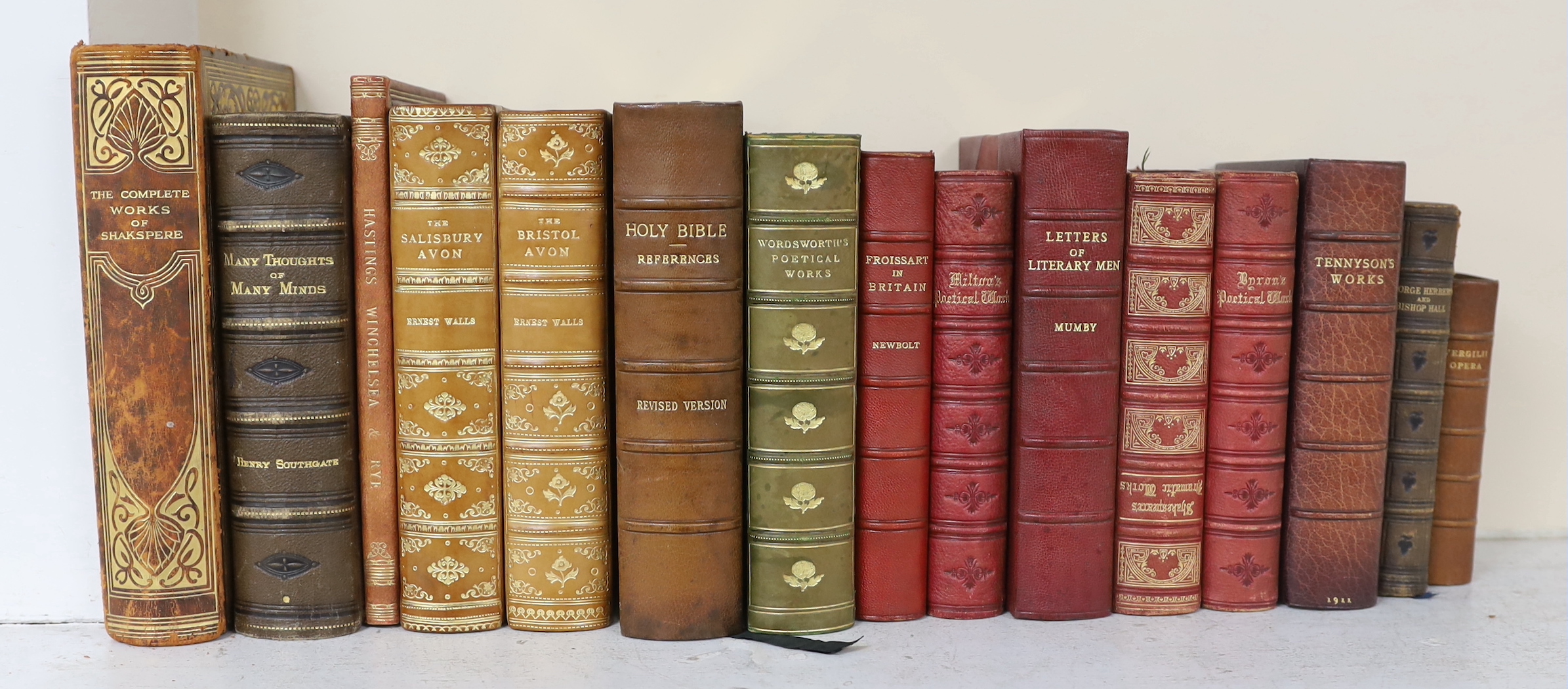 Morocco bindings - 11 vols, later 19th / earlier 20th century; together with Walls, Ernest - The Avon Series (The Bristol, Salisbury, Shakespeare's), 3 vols, plates and other illus. (by R.E.J. Bush)